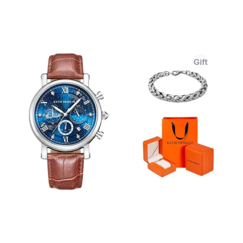 Katie Ermilio Наручные часы Кварцевый механизм Натуральная кожа Ремень Синий циферблат Мужские часы