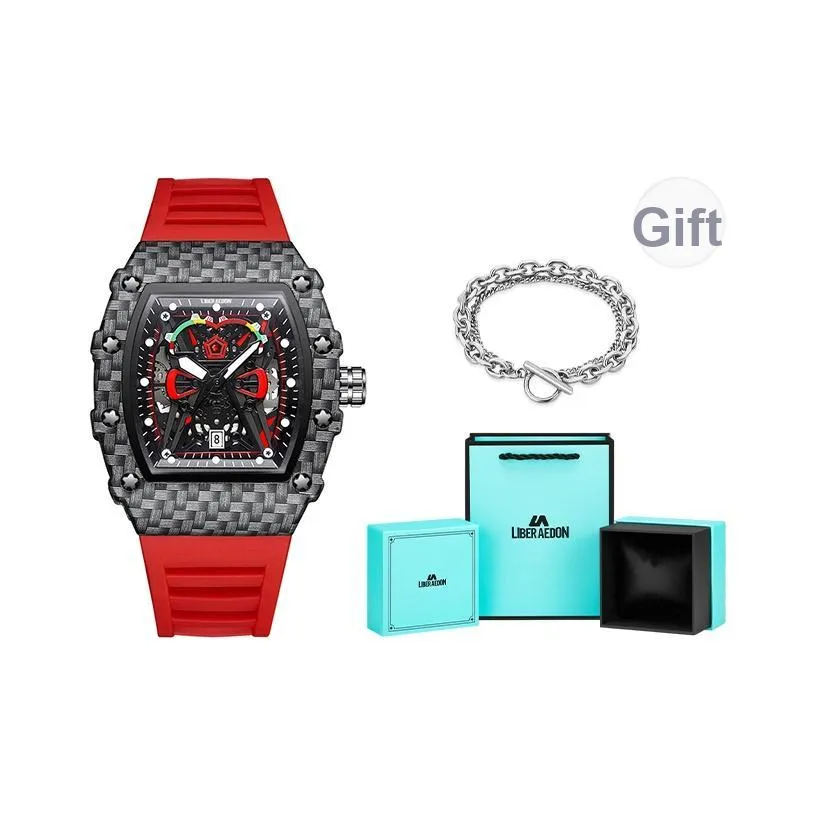 LIBER AEDON Кварцевый механизм силиконовый ремешок циферблат с дизайном "скелет" мужские часы