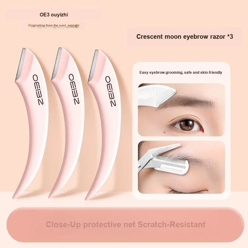 Oeiez Crescent Eyebrow Razor Blade Beginner Magnifying Anti Gouging Eyebrow Trimming Set Make up Tools-23