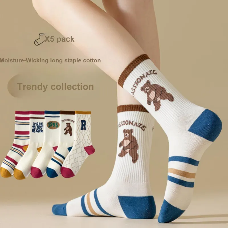 Top Melon Mid Calf Socks Women's 5 Pack Minimalist Vintage Style-2
