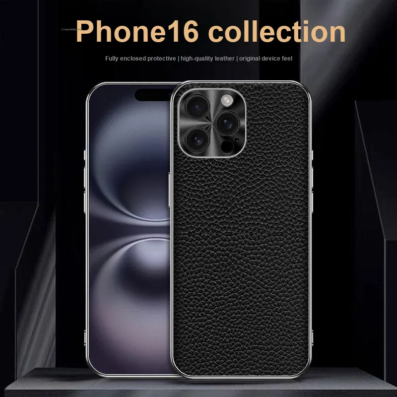Record Star Leather Material Fully Enclosed Impact Resistant Phone Cases Compatibility Apple 16 Pro Business Formal-3
