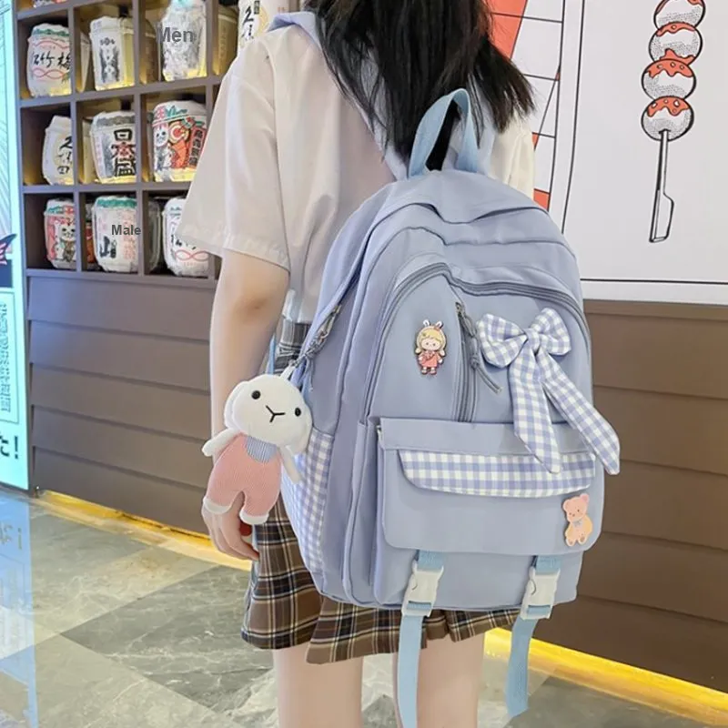 MARKANGARO Nylon Backpack Medium Size Women's Blue/Pink-2