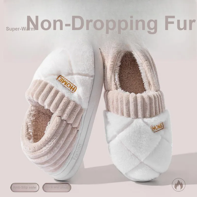 Foot Recreation Winter Solid Color Heel Covered Short Plush Platform Minimalist Style Cotton Slippers Unisex-2