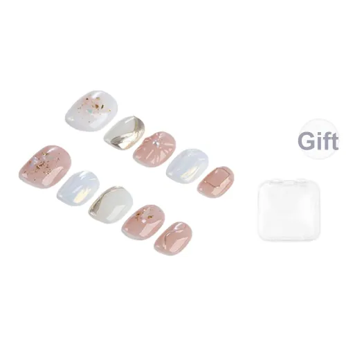 SHANGSHIQIN Молоко Белый Искра Многоцветный 3D Эффект Ручной Рисунок False Nail Осветляющий 15 мм Короткий Круглый Розовый Jump Цвет