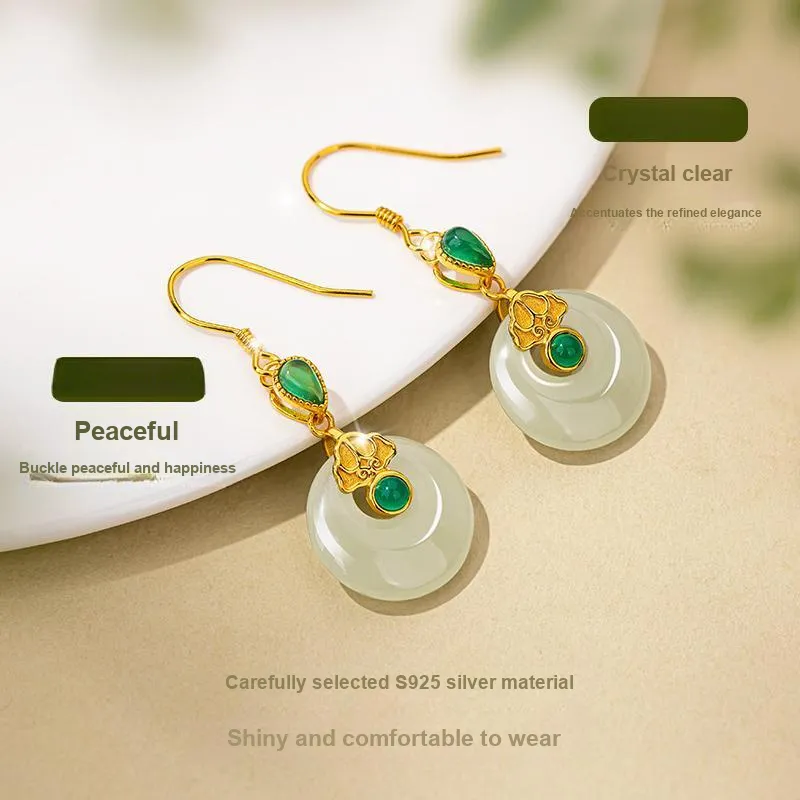Encounter Gift Hetian Jade Earrings Pale Greenish White Jade Women's-3