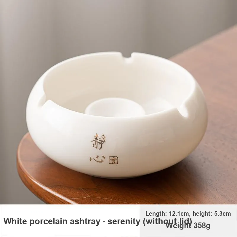 KERPA Chinese Style Modern Luxury Premium White Porcelain Ashtray With Lid To Prevent Flying Ash-1