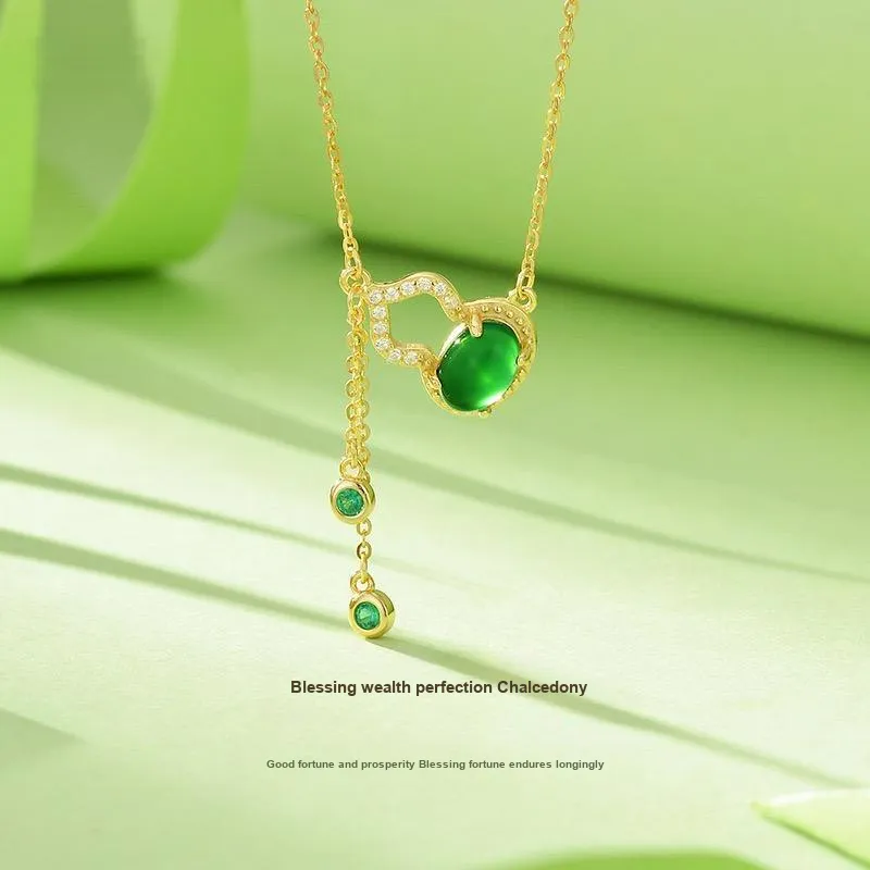 Artisan Lock Heart Jade Natural Chalcedony Necklaces Unisex-1