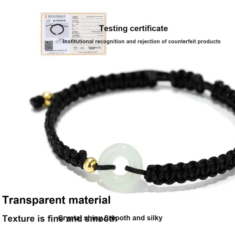 QLADY 925 Sterling Silver Bracelets Unisex Pale Greenish White Jade-2