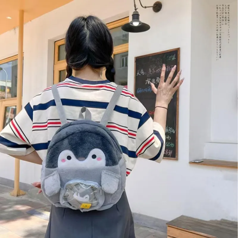 PAIBLOKS Plush Backpack Regular Unisex Gray Penguin-4
