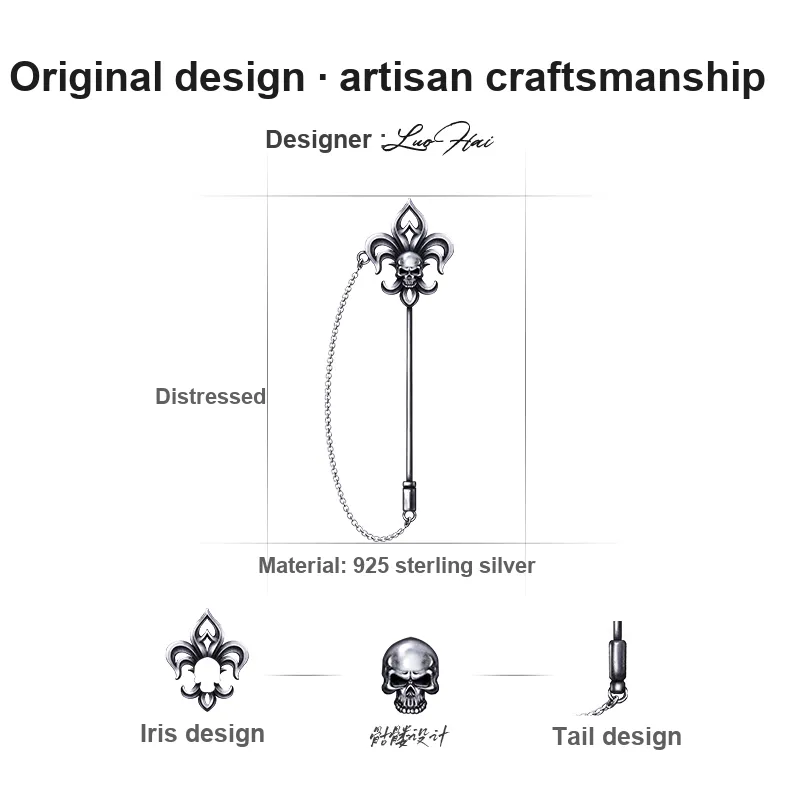 IDEAGEMER 925 Sterling Silver Brooches Men's-4