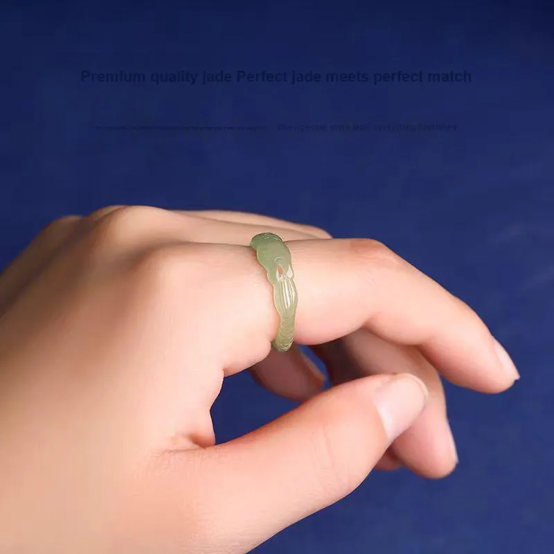 Lingxiang Yurun Hetian Jade Rings Pale Greenish White Jade Unisex-3