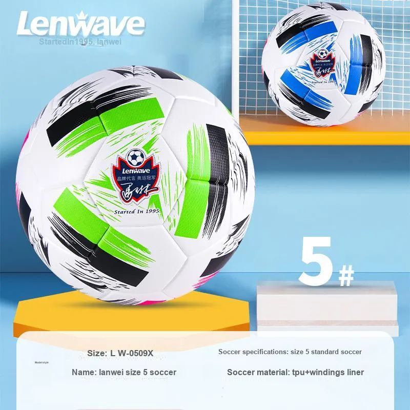 LENWAVE Size 5 Soccer TPU Machine Stitched Soccer Ball Unisex Green Black Pink-3