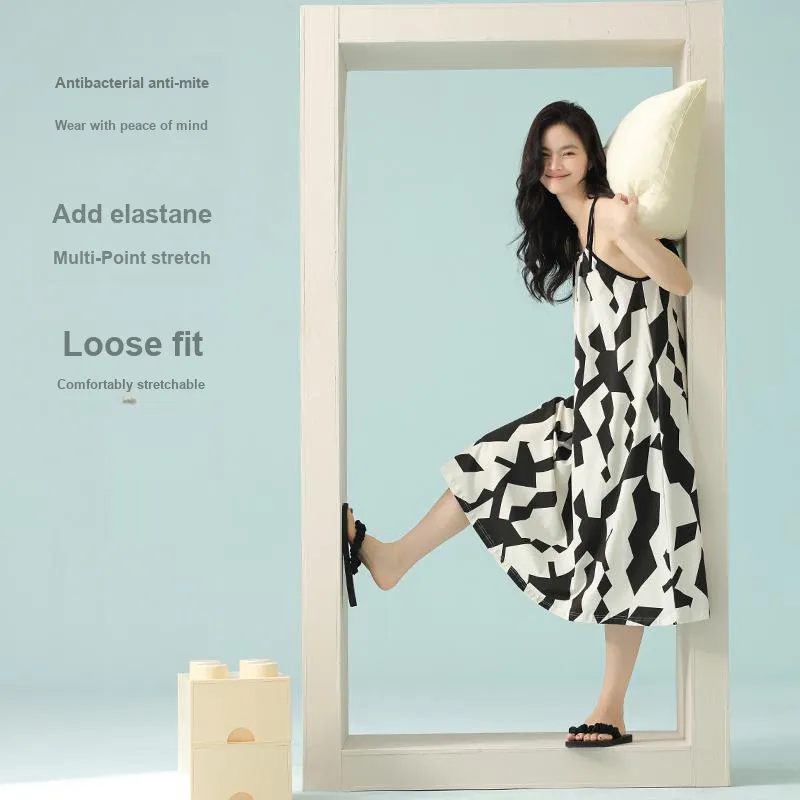 Qin Jing Nightgown Women's Black White-2