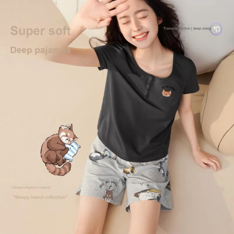 JINGYUN Deep Pajama 70 Pajama Set Women's Bean Gray-1