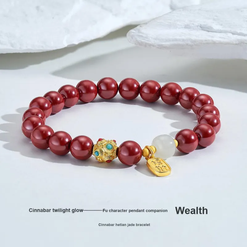 ME LUXE Cinnabar Beaded Bracelet With Smooth Journey Pendant Unisex-1