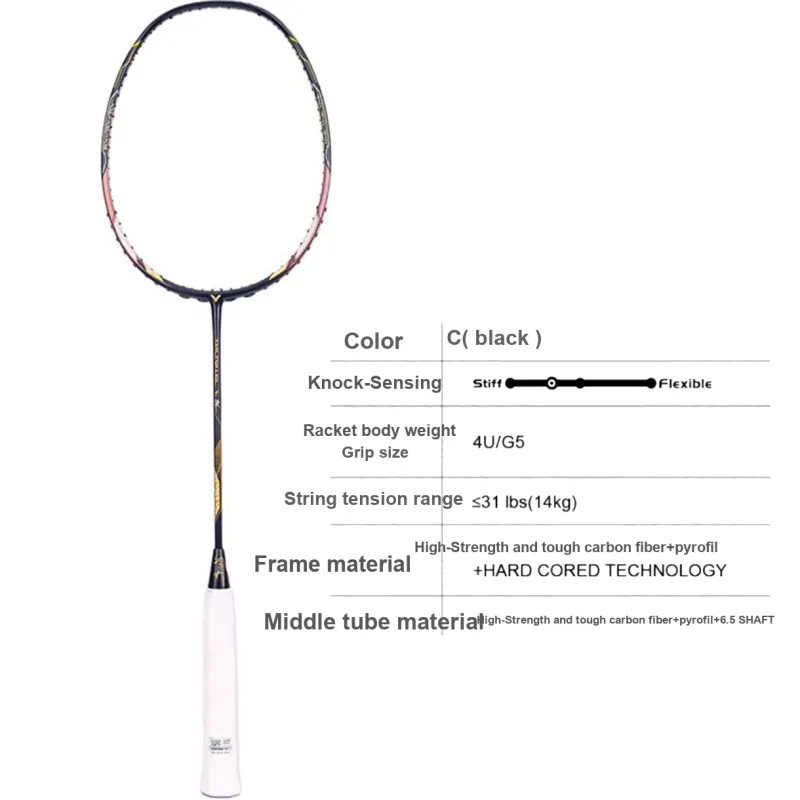 VICTOR TK F Set Full Carbon Badminton Rackets Professional Unisex Single Racket Black Gold-1