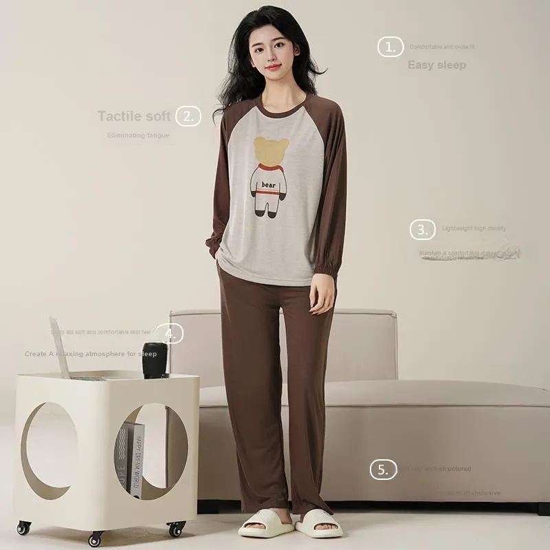XIAFENYAN Pajama Set Women's Brown-5