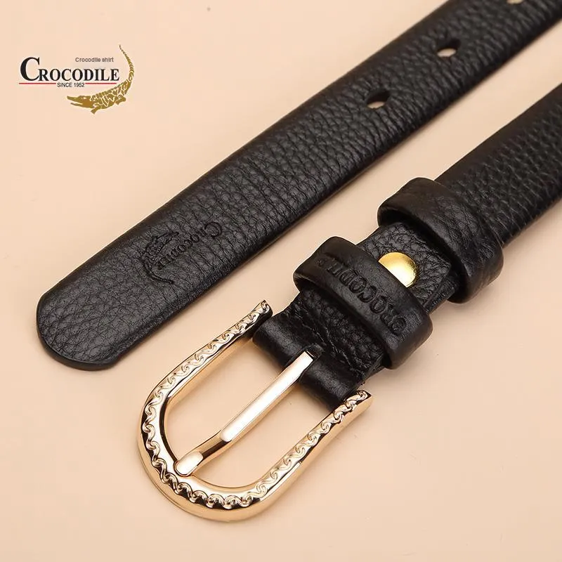 Crocodile Top Grain Cow Leather Leather Belts Women's 2.4cm-6