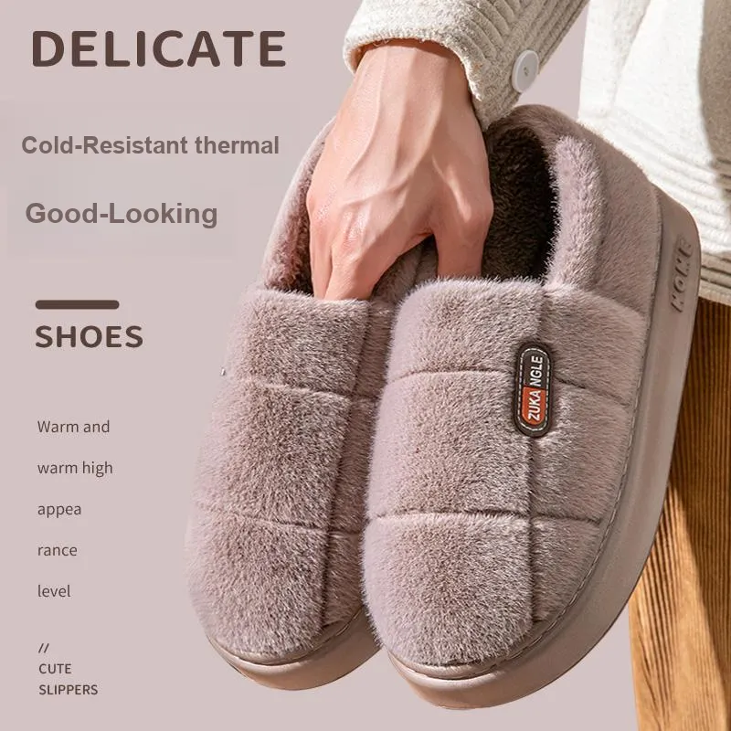 Foot Recreation Winter Warm Minimalist Style Square Cotton Slippers Home Slippers Unisex-19