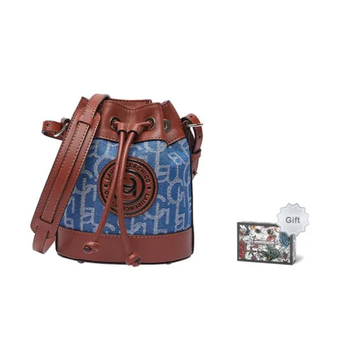 Laurence & Chico Denim Flower Pot Bag, One Shoulder Handbag, Crossbody Bag Trumpets Women's Red Brown/Blue