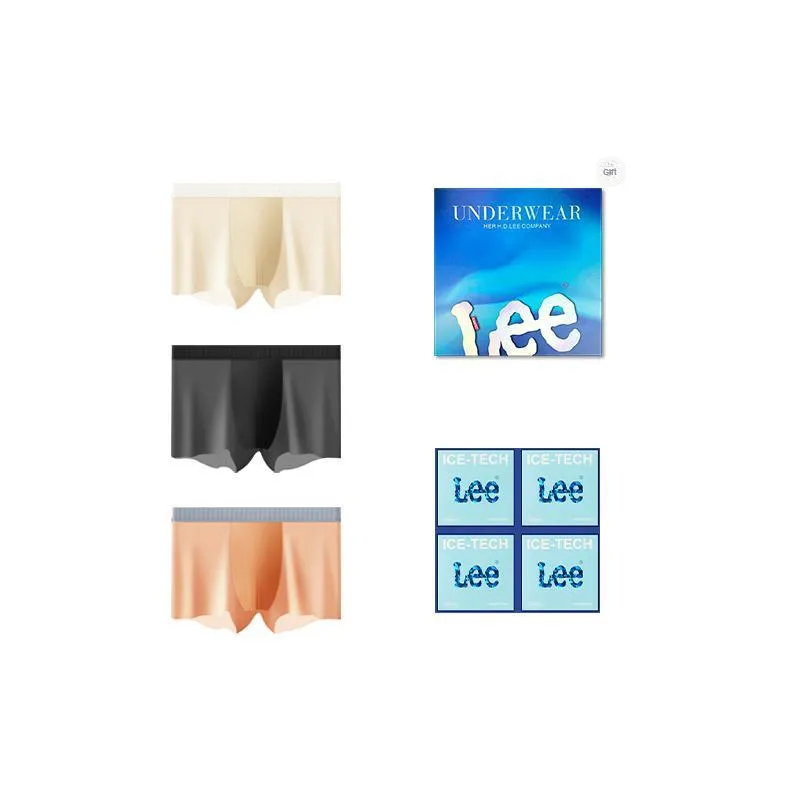 Lee Cool Ice Silk Underpants Men's Cool Seamless Comfortable And Breathable Boxer Shorts Gift Box 4 Pack-7