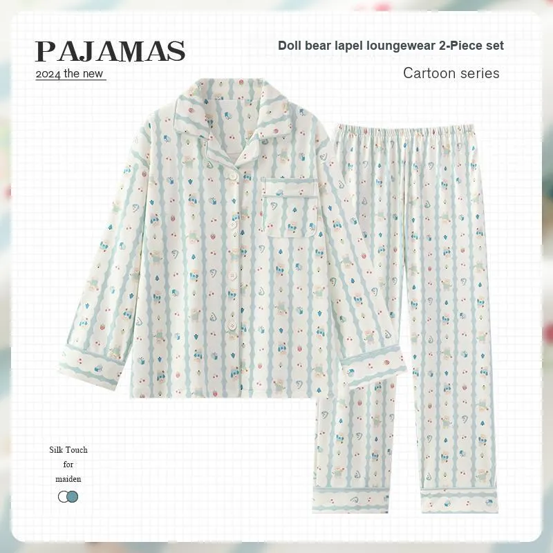 Qiao Ni Tong Pajama Set Women's Light Blue-1