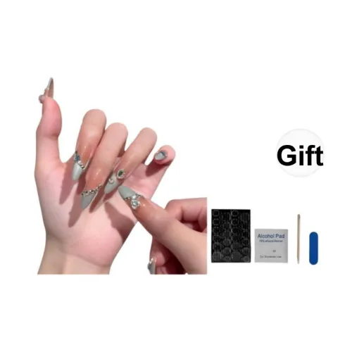 OUYUJI False Nail Овал MID Длина Длинный Синий Эльф Jump Цвет Стразы Украшенный