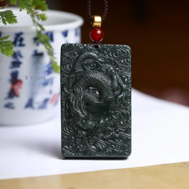 Artisan Lock Heart Jade Hetian Jade Necklaces Green Jade Unisex-4