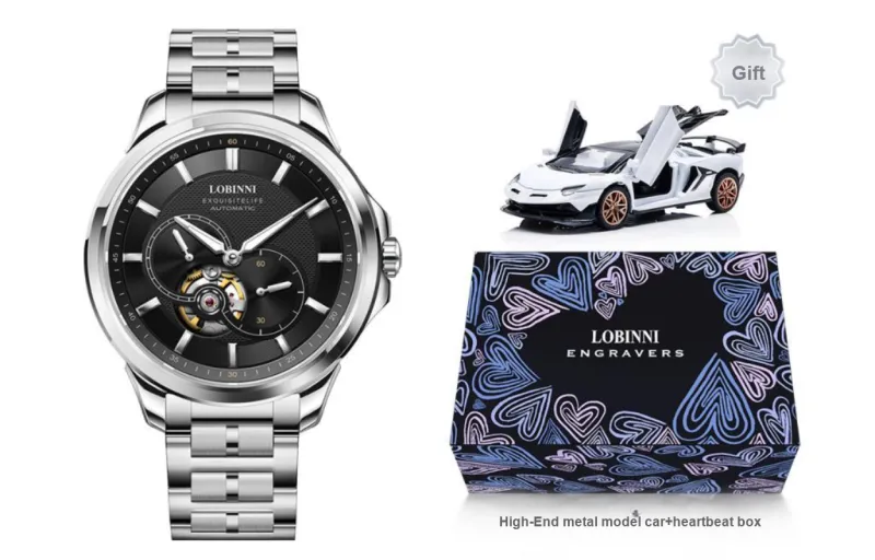 LOBINNI L Automatic Mechanical Movement Genuine Leather Strap Watch Men's Watches Silver Dial-1