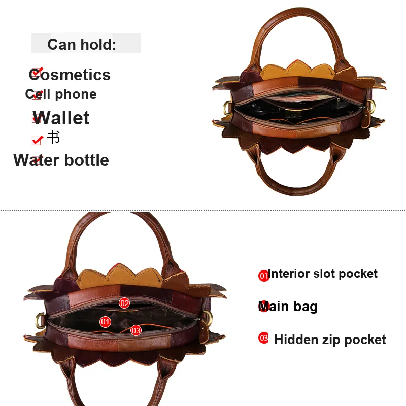 ;COBBLER LEGEND Top Grain Cow Leather Handbags Shoulder Bags Medium Size Women's Red With Apricot And Light Brown-6
