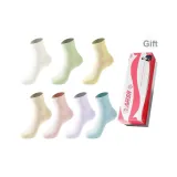 Women's Crew Socks 7-Pack Gift Box Set (1 Light Green, 1 Light Blue, 1 Light Purple, 1 Light Khaki, 1 Light Yellow, 1 Light Pink)