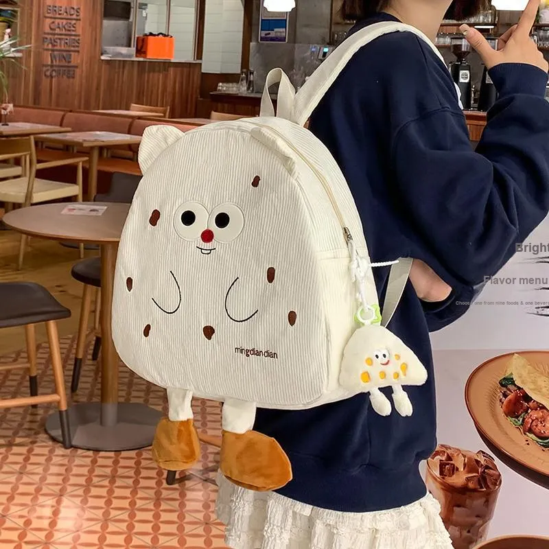 Kaka Tree Corduroy Backpack Small Size Unisex Dark Khaki/Light Khaki/Yellow/White-14