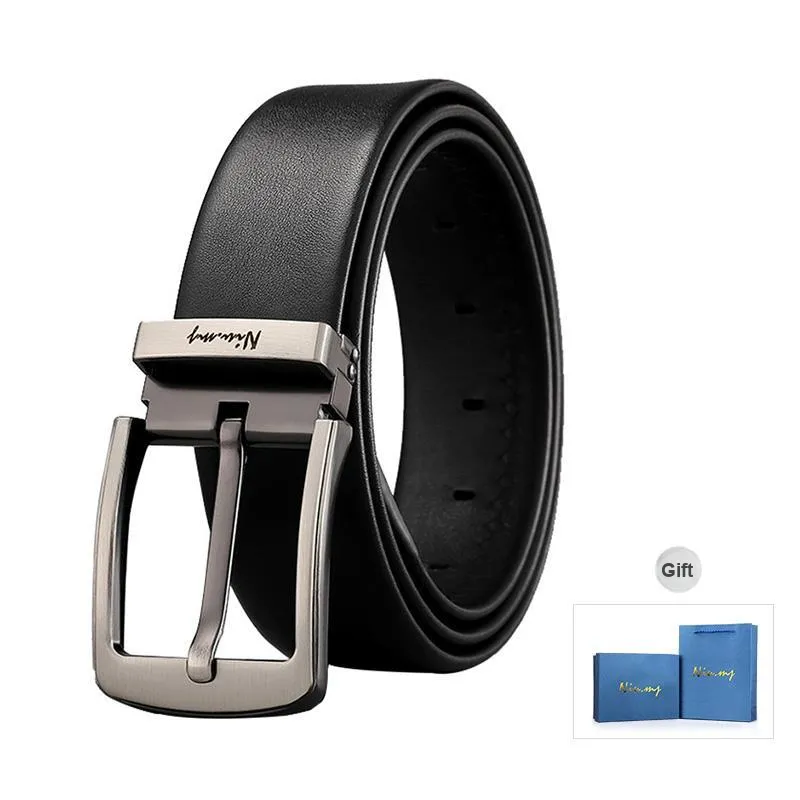 NIUMJ Soft, High Quality Top Grain Cow Leather Pin Buckle Leather Belts Men's Width 3.8cm-2