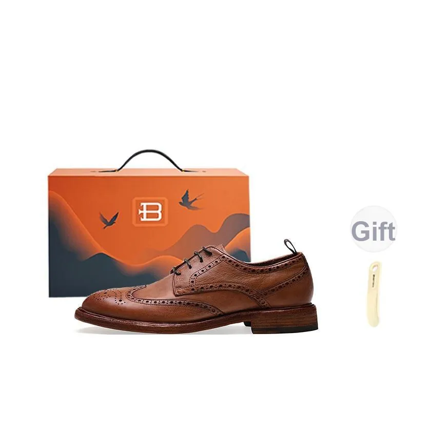 BOSSSUNWEN Dress Shoes Men Low Top Brown