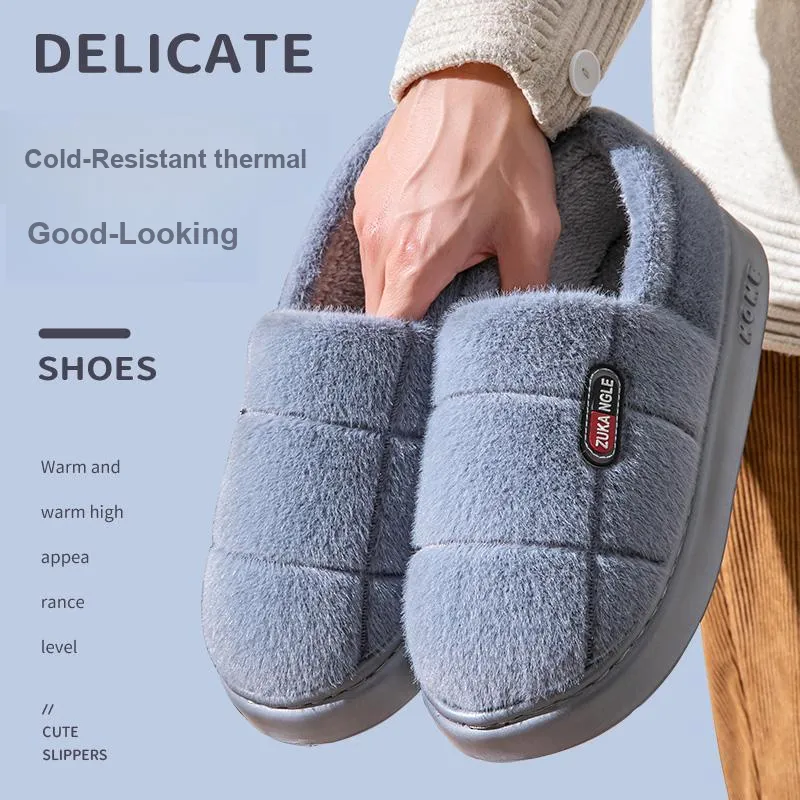 Foot Recreation Winter Warm Minimalist Style Square Cotton Slippers Home Slippers Unisex-4