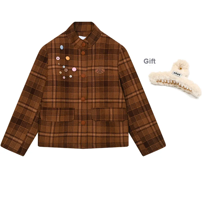 NTOT Velvet-feel Coat Women's Brown-5