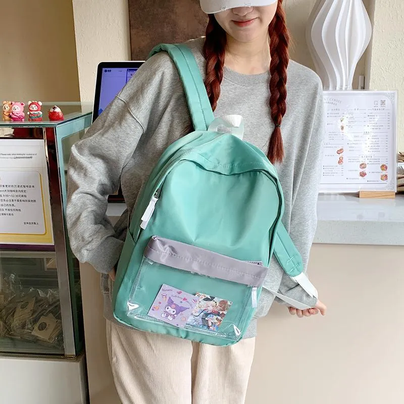 Yalu Nylon Backpack Regular Unisex Green/Light Blue/Pink-8
