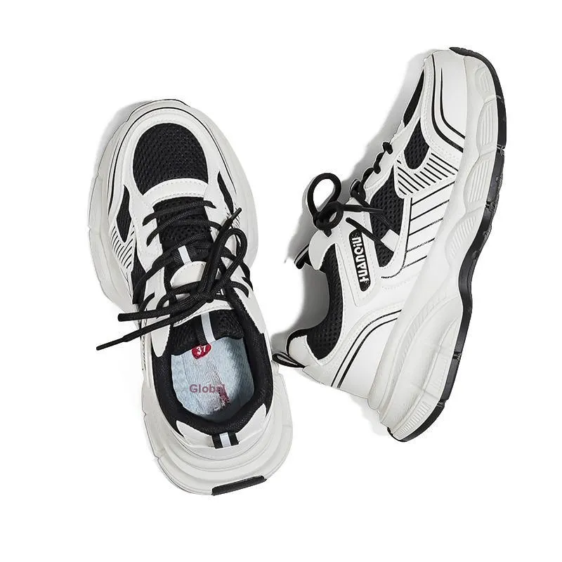 HUANQIU Durable Breathable Low Top Chunky Sneakers Women's Black-3