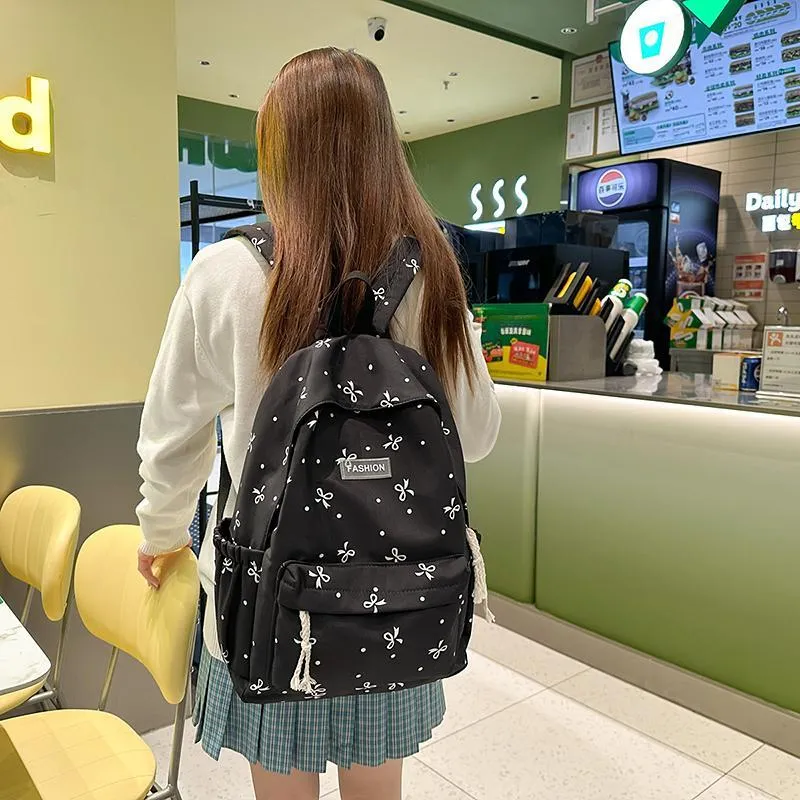 BUBM Nylon Backpack Unisex Black/Purple/White Blue Floral/White Red Floral/White Black Floral-2