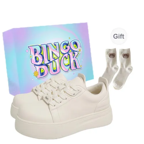 BINGO DUCK Height Increasing Low Top Skateboard Shoes Women's Ecru