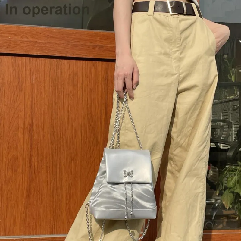 NOMK PU Chain Backpack Regular Women's Silver-3