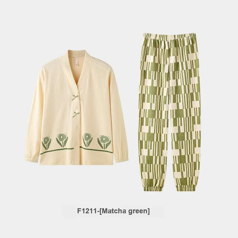ZAO FU NIAO Pajama Set Women's Matcha Green-2