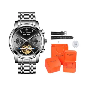 WLISTH Men's Watch Men's Automatic Mechanical Movement Steel Strap Watch Men's Watches Black Dial