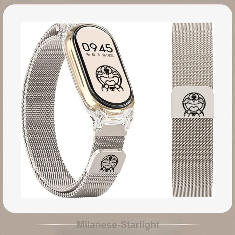 Vobafe Compatibility Xiaomi Smart Band 9/8/7/6/5/4/3 Doraemon Milanese Print Magnetic Strap Smart Watch Accessories-4