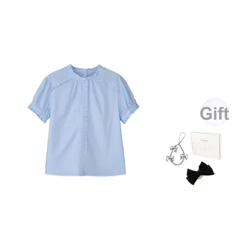 Fstudio Летний Корейский стиль Рюш Кружевная отделка Дизайн Pure Cotton Короткий рукав Рубашка Женская