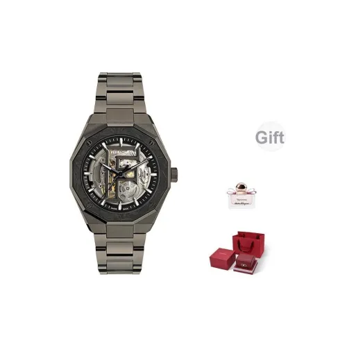 FERRAGAMO Мужские часы Автоматический механический механизм ремешок из нержавеющей стали 42 мм циферблат с узором "скелет" мужские часы