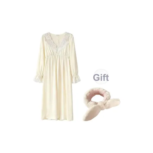 JUNEI Кремовый Абрикос Подарочная Лента Женская Ночная Рубашка