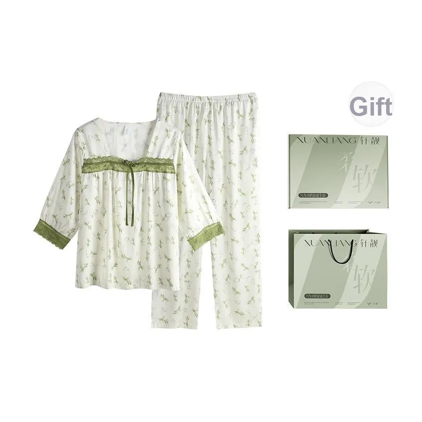 Xuan Liang Пижамный комплект для женщин набор в подарочной коробке бамбук изумрудно-зеленый