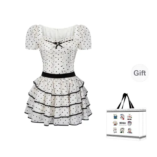 BDGU Short Sleeved Dress Women's White Polka Dot