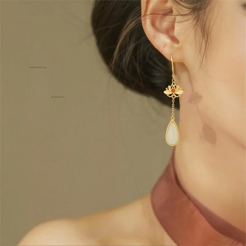 Encounter Gift Earrings Pale Greenish White Jade Women's-2